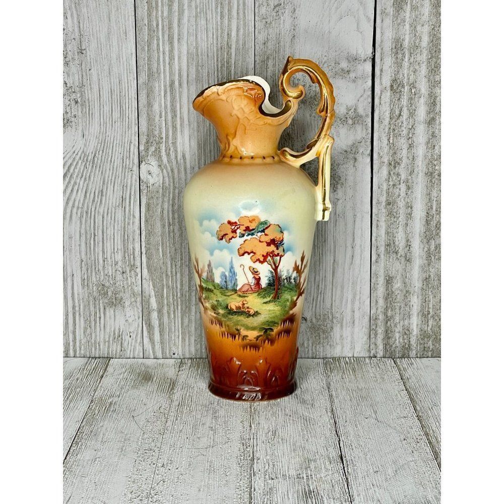 Vintage Hand Painted Porcelain Pitcher Stamped